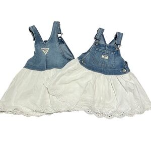 OshKosh B'gosh Two Matching Blue White Eyelet Dresses Size 3T Twins Sisters